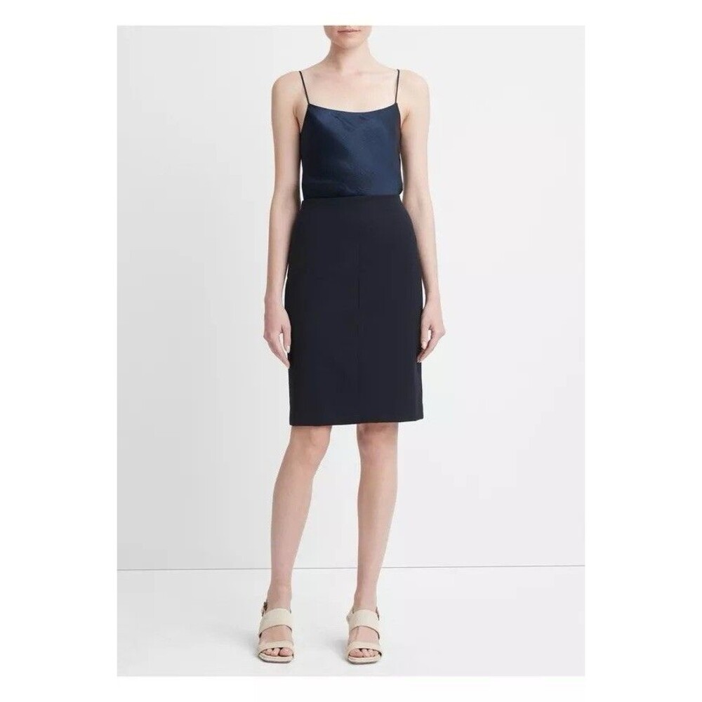 VINCE Pencil Skirt Women’s Sz 12 Black Front Seam Stretch Career Minimalist
